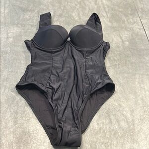 Pink Lily Black One Piece Swimsuit